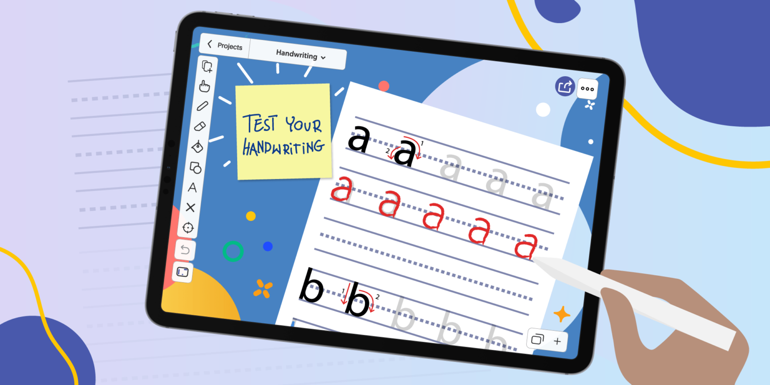Handwriting practice with a whiteboard app