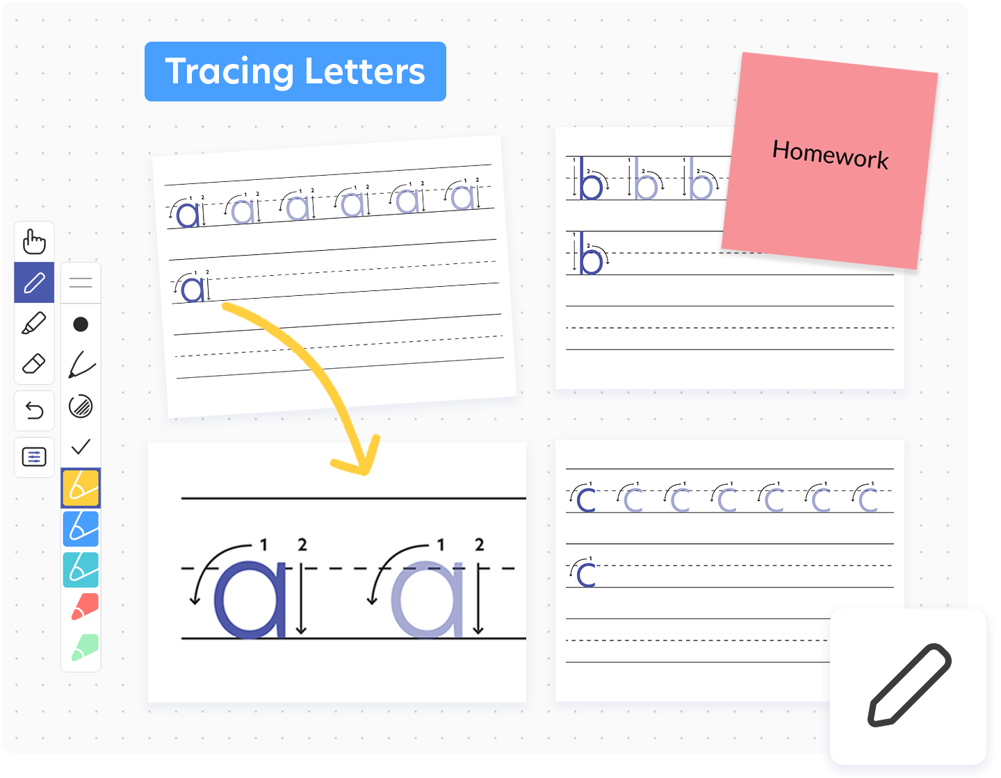 tracing letters with a digital whiteboard